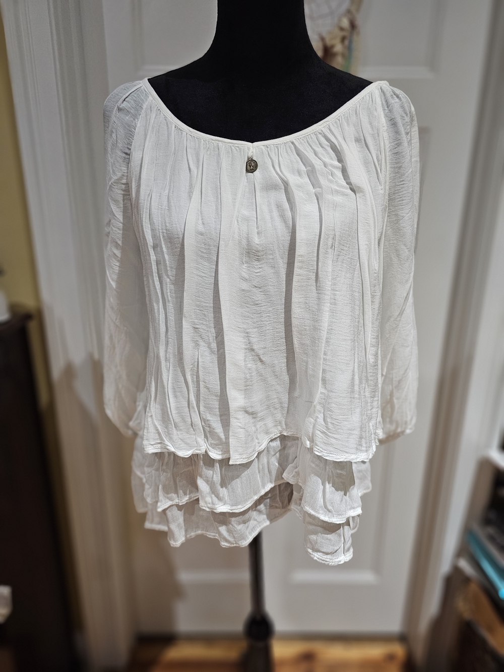 Tempo Paris White Layered Peasant Blouse
